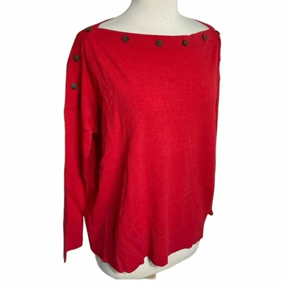 J. Crew S/M Red button boat neck‎ sweater with buttons - Picture 2 of 8